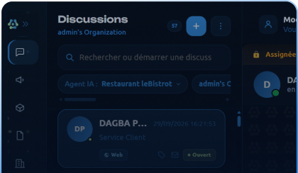 Interface Nixia Business de gestion des conversations clients.