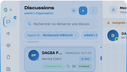 Interface Nixia Business de gestion des conversations clients.